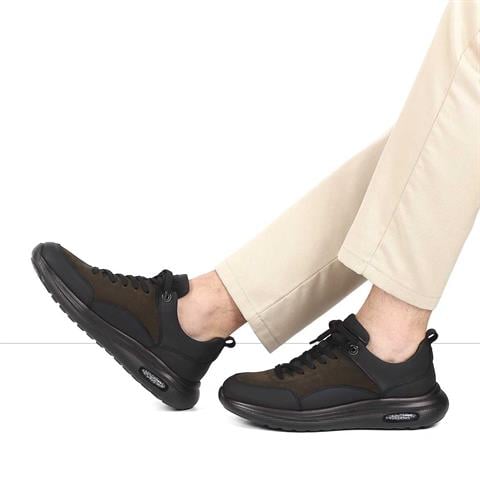 Erkek Haki Bağcıklı Kalın Tabanlı Nubuk Deri Sneaker
