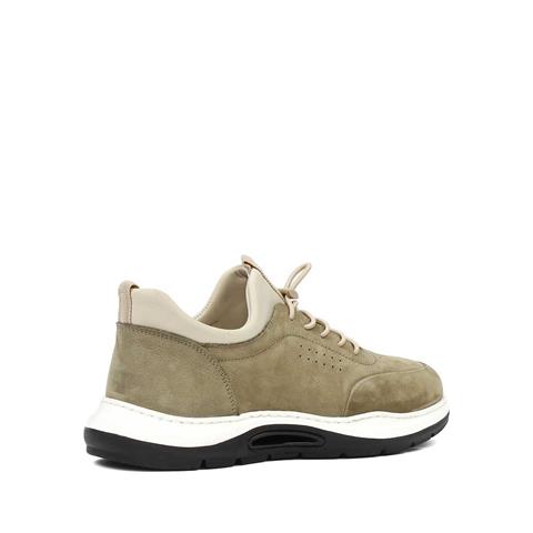 Erkek Haki Bağcıklı Kalın Tabanlı Nubuk Deri Sneaker