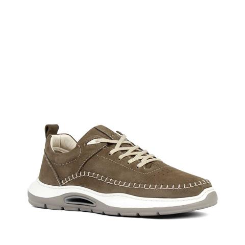 Erkek Haki Bağcıklı Kalın Tabanlı Nubuk Deri Sneaker