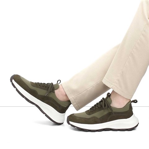 Erkek Haki Kalın Tabanlı Nubuk Deri Sneaker