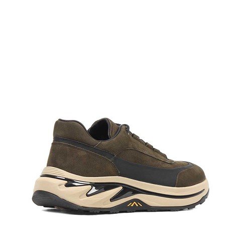 Erkek Haki Kalın Tabanlı Nubuk Deri Sneaker
