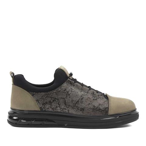 Erkek Haki Kalın Tabanlı Nubuk Deri Sneaker