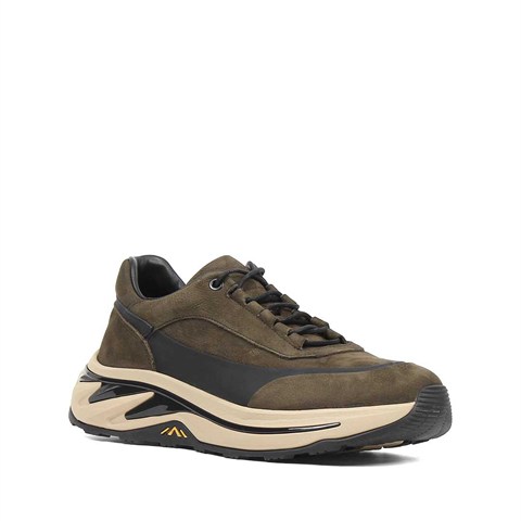 Erkek Haki Kalın Tabanlı Nubuk Deri Sneaker