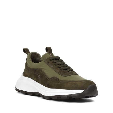 Erkek Haki Kalın Tabanlı Nubuk Deri Sneaker
