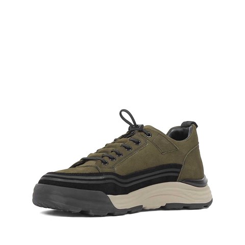 Erkek Haki Nubuk Siyah Süet Deri Sneaker