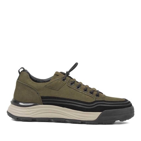 Erkek Haki Nubuk Siyah Süet Deri Sneaker