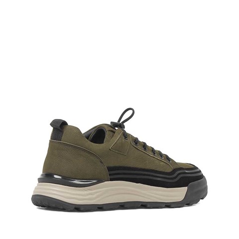 Erkek Haki Nubuk Siyah Süet Deri Sneaker