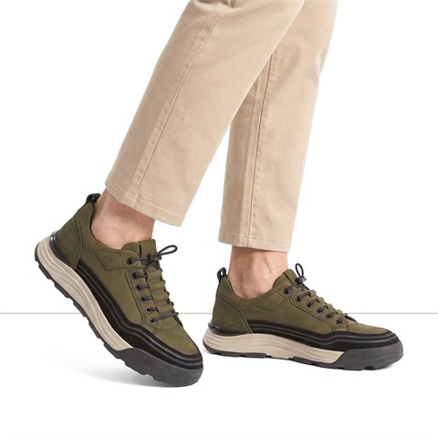 Erkek Haki Nubuk Siyah Süet Deri Sneaker
