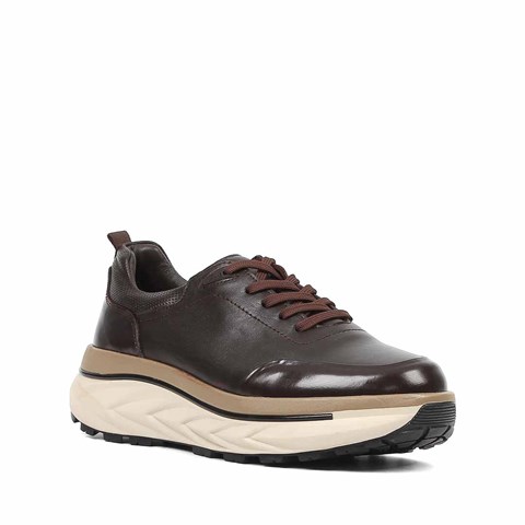Erkek Kahverengi Açma Deri Sneaker