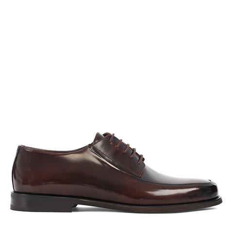 Erkek Kahverengi Bağcıklı Açma Deri Klasik Ayakkabı