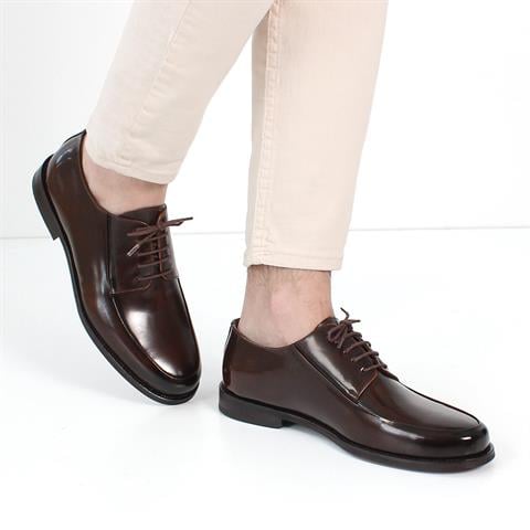 Erkek Kahverengi Bağcıklı Açma Deri Klasik Ayakkabı