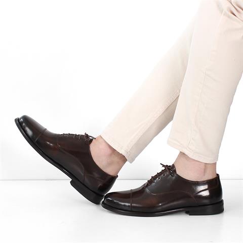 Erkek Kahverengi Bağcıklı Açma Deri Klasik Ayakkabı