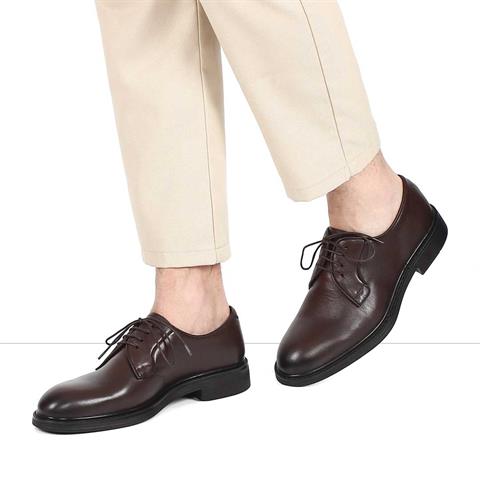 Erkek Kahverengi Bağcıklı Deri Ayakkabı