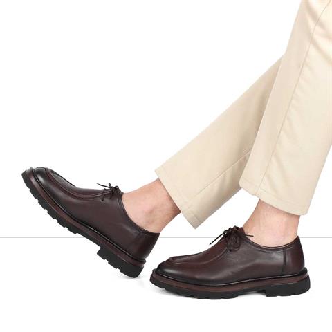 Erkek Kahverengi Bağcıklı Deri Günlük Ayakkabı