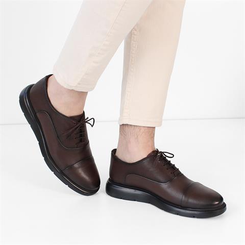 Erkek Kahverengi Bağcıklı Deri Günlük Ayakkabı