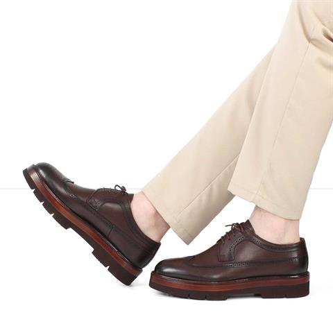 Erkek Kahverengi Bağcıklı Deri Klasik Ayakkabı