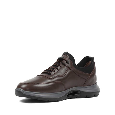 Erkek Kahverengi Bağcıklı Deri Sneaker