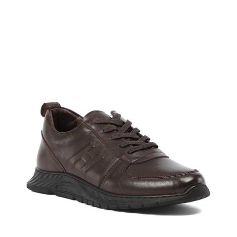 Erkek Kahverengi Bağcıklı Deri Sneaker