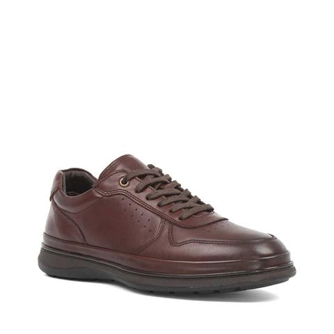 Erkek Kahverengi Bağcıklı Deri Sneaker