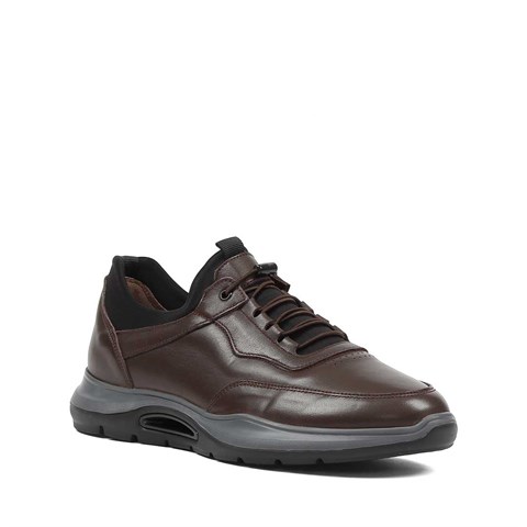 Erkek Kahverengi Bağcıklı Deri Sneaker