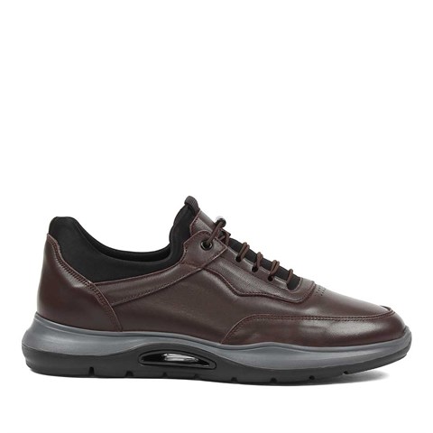 Erkek Kahverengi Bağcıklı Deri Sneaker