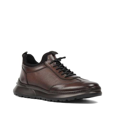 Erkek Kahverengi Bağcıklı Deri Sneaker