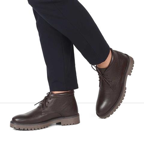 Erkek Kahverengi Bağcıklı Fermuarlı Deri Bot