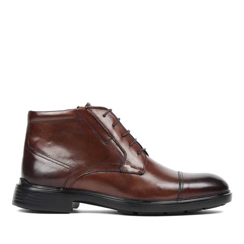 Erkek Kahverengi Bağcıklı Fermuarlı Deri Bot