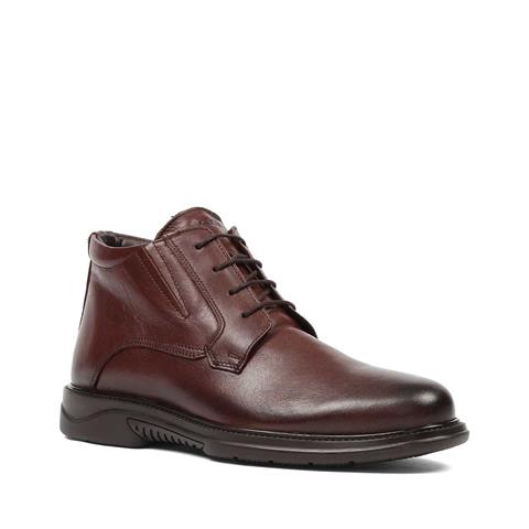 Erkek Kahverengi Bağcıklı Fermuarlı Deri Bot