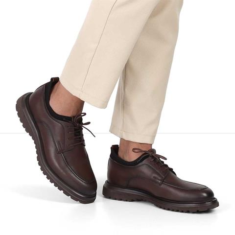 Erkek Kahverengi Bağcıklı Kalın Tabanlı Deri Ayakkabı