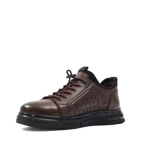 Erkek Kahverengi Bağcıklı Kalın Tabanlı Deri Sneaker