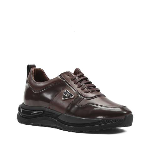Erkek Kahverengi Bağcıklı Kalın Tabanlı Deri Sneaker