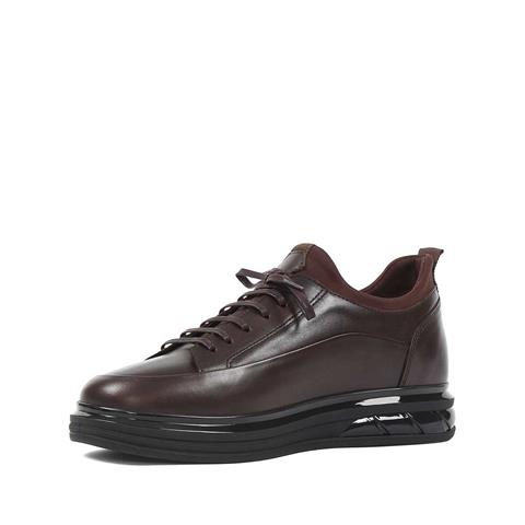 Erkek Kahverengi Bağcıklı Kalın Tabanlı Deri Sneaker