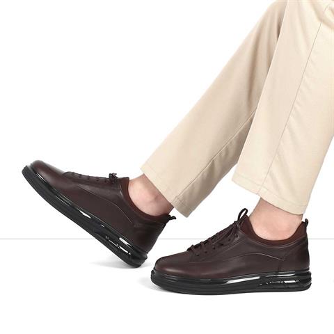 Erkek Kahverengi Bağcıklı Kalın Tabanlı Deri Sneaker