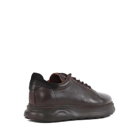 Erkek Kahverengi Bağcıklı Kalın Tabanlı Deri Günlük Ayakkabı