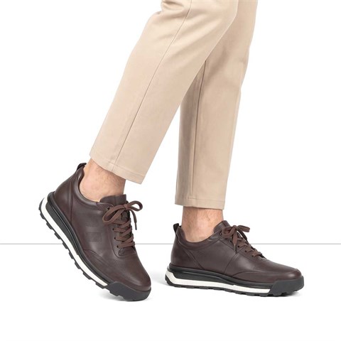 Erkek Kahverengi Bağcıklı Kalın Tabanlı Deri Sneaker