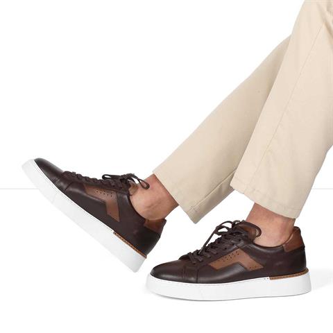 Erkek Kahverengi Bağcıklı Kalın Tabanlı Deri Sneaker
