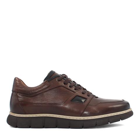 Erkek Kahverengi Bağcıklı Kalın Tabanlı Deri Sneaker