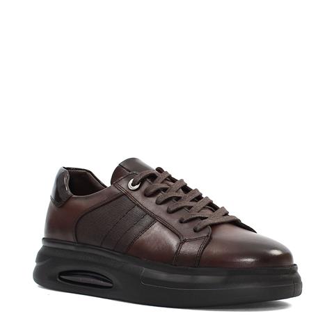Erkek Kahverengi Bağcıklı Kalın Tabanlı Deri Sneaker