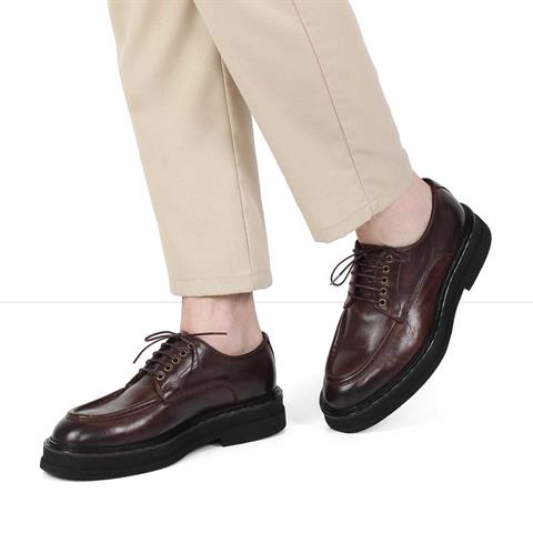 Erkek Kahverengi Bağcıklı Kalın Tabanlı Deri Ayakkabı