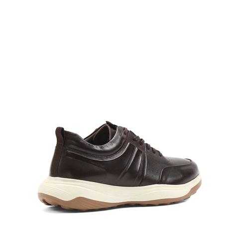 Erkek Kahverengi Bağcıklı Kalın Tabanlı Deri Sneaker