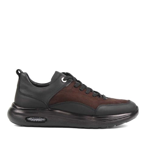 Erkek Kahverengi Bağcıklı Kalın Tabanlı Nubuk Deri Sneaker
