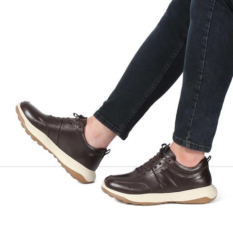 Erkek Kahverengi Bağcıklı Kalın Tabanlı Deri Sneaker