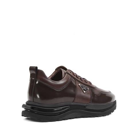Erkek Kahverengi Bağcıklı Kalın Tabanlı Deri Sneaker