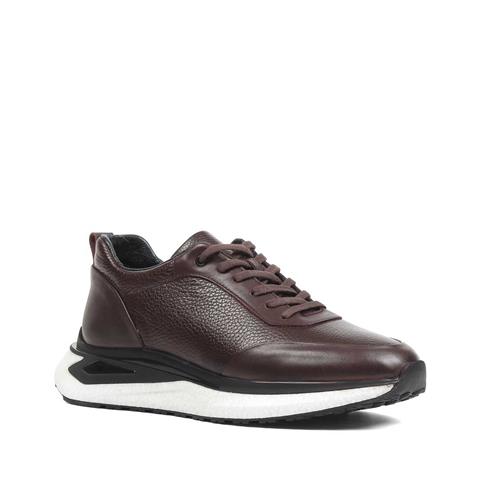Erkek Kahverengi Bağcıklı Kalın Tabanlı Deri Sneaker