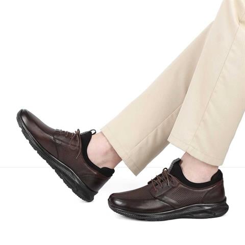 Erkek Kahverengi Bağcıklı Kalın Tabanlı Deri Günlük Ayakkabı