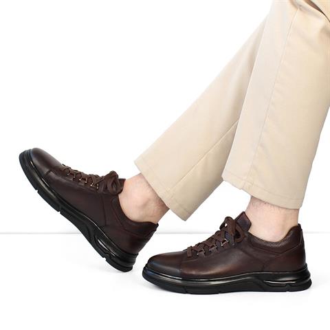 Erkek Kahverengi Bağcıklı Kalın Tabanlı Deri Sneaker