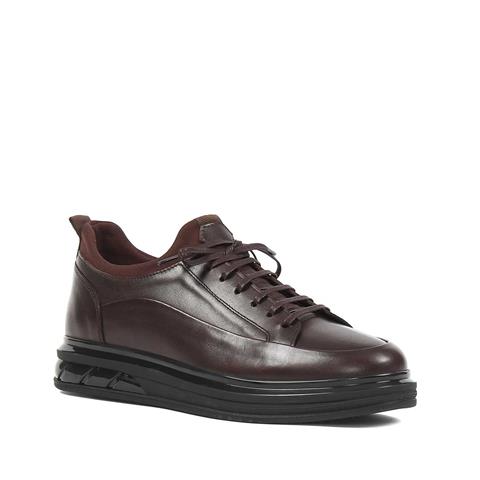 Erkek Kahverengi Bağcıklı Kalın Tabanlı Deri Sneaker