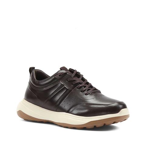 Erkek Kahverengi Bağcıklı Kalın Tabanlı Deri Sneaker