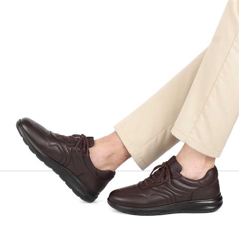 Erkek Kahverengi Bağcıklı Kalın Tabanlı Deri Sneaker